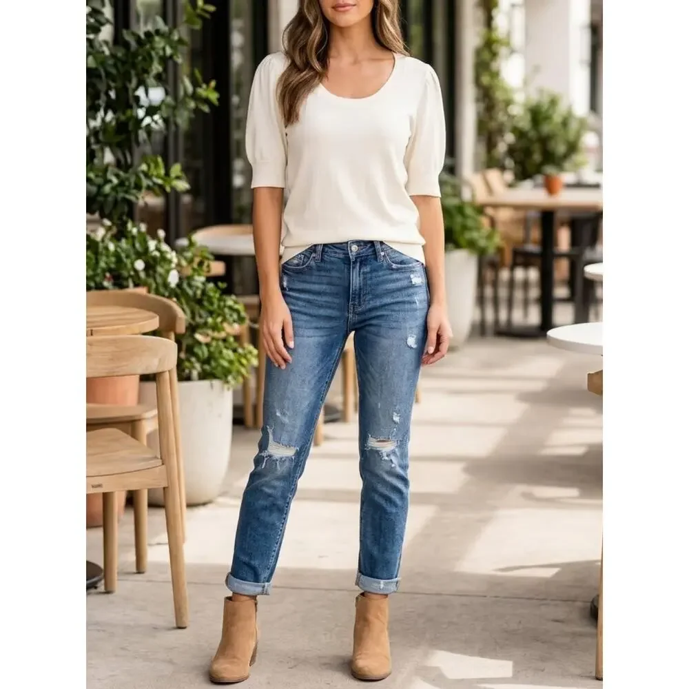 ANN TAYLOR FACTORY White Short Sleeve Sweater S Lightweight Chic
